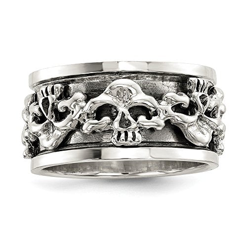 925 Sterling Silver Spinning Center Skull Band Ring Size 11.00 Man Fine Jewelry For Dad Mens Gifts For Him