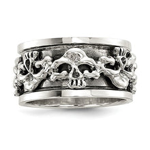 Load image into Gallery viewer, 925 Sterling Silver Spinning Center Skull Band Ring Size 11.00 Man Fine Jewelry For Dad Mens Gifts For Him
