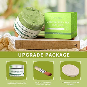 Green Tea Clay Facial Mask, Green Clay Mask with Volcanic Mud, Deep Washing Blackhead Remover Mud Mask, Purifying Facial Mask for Wrinkles, Blackheads, Pore, Acne (5.29oz)