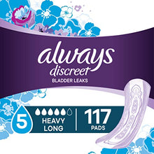 Load image into Gallery viewer, Always Discreet Incontinence Pads for Women, Maximum Absorbency, Long Length, 39 Count - Pack of 3 (117 Total Count) (Packaging May Vary)
