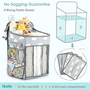 Hanging Diaper Caddy Organizer - Diaper Stacker for Changing Table, Crib, Playard or Wall & Nursery Organization Baby Shower Gifts for Newborn (Gray Cloud)