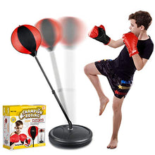 Load image into Gallery viewer, GaHoo Punching Bag Set for Kids Incl Punching Ball with Stand, Boxing Training Gloves, Hand Pump and Adjustable Height Stand, Boxing Ball Set Toy Gifts for Age 6 7 8 9 10 11 12Year Old Boys Girls
