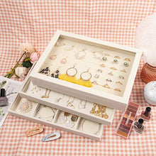 Load image into Gallery viewer, Mebbay Stackable White Jewelry Trays Organizer Set with Clear Lid Jewelry Storage Display Trays for Drawer, Earring Necklace Bracelet Ring Organizer, Set of 4
