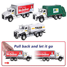 Load image into Gallery viewer, G.C 3 Pack Diecast Transport Vehicles Truck Toys Set Garbage Truck Tanker Truck Delivery Truck 1:50 Scale Pull Back Metal Model Car Toys for Boys

