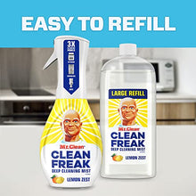 Load image into Gallery viewer, Mr. Clean All Purpose Cleaner, Clean Freak Mist Cleaning Kit for Bathroom &amp; Kitchen Cleaner, Lemon Scent, Includes 1 Spray Bottle (16 oz) and 1 Large Refill (30.9 oz)
