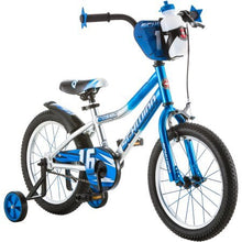 Load image into Gallery viewer, Schwinn 16-Inches Cosmo Boys' Bike, Features Included Water Bottle, Training Wheels, Coordinating Seat, Chain Guard, Front Plate and Sport Rear Fender, Blue/Gray
