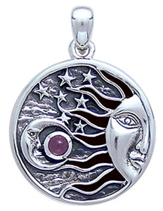 Jewelry Trends Sterling Silver with Amethyst Celestial Sun Moon Stars Pendant