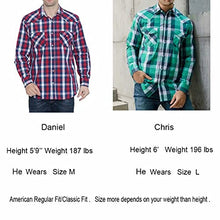 Load image into Gallery viewer, Western Shirts for Men with Snap Buttons Regular Fit Plaid Mens Long Sleeve Shirts Casual,White Blue Check 016,Small
