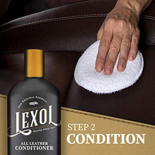 Load image into Gallery viewer, Lexol Leather Conditioner and Leather Cleaner Kit, Use on Car Leather, Furniture, Shoes, Bags, and Accessories, Trusted Leather Care Since 1933, 8 oz Bottles, Includes Two Application Sponges, Black.
