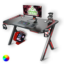 Load image into Gallery viewer, SOViD Gaming Desk with LED RGB Lights 47 Inch PC Computer Desk Y Shaped Gamer Setup Accessories for Sons' Gift Game Table Gamer Handle Rack Cup Holder &amp; Headphone Hook Black
