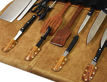 Load image into Gallery viewer, Leather Knife Roll Storage Bag, Elastic and Expandable 10 Pockets, Adjustable/Detachable Shoulder Strap, Travel-Friendly Chef Knife Case Roll By Aaron Leather (Caramel, Leather)
