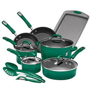 Rachael Ray Porcelain Enamel Aluminum Nonstick 14 piece Cookware Set (Fennel Green)