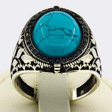 Load image into Gallery viewer, Solid 925 Sterling Silver Rings for Men Turkish Handmade Simulated Turquoise Luxury Design Premium Quality (14.75)
