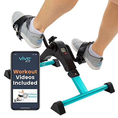 Vive Desk Bike Cycle - Foot Pedal Exerciser - Foldable Portable Foot, Hand, Arm, Leg Exercise Pedaling Machine - Folding Mini Stationary Bike Pedaler, Fitness Rehab Gym Equipment (Teal)
