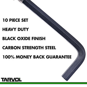 Allen Wrench Hex Key Set (10 WRENCHES - INDUSTRIAL GRADE) SAE Sizes 1/16-3/8 - Carbon Steel Construction with Black Finish