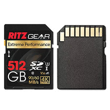 Load image into Gallery viewer, RITZ GEAR Extreme Performance High Speed UHS-I SDXC 512GB SD Card 90/60 MB/S U3 A1 Class-10 V30 Memory Card, for SD Devices That can Capture Full HD, 3D, and 4K Video as Well as raw Photography
