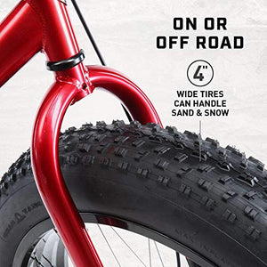 Mongoose Dolomite Fat Tire Mens Mountain Bike,17-Inch/Medium High-Tensile Steel Frame, 7-Speed, 26-inch Wheels, Red