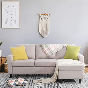Shintenchi Convertible Sectional Sofa Couch, Modern Linen Fabric L-Shaped Couch 3-Seat Sofa Sectional with Reversible Chaise for Small Living Room, Apartment and Small Space,(Beige)