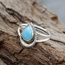 Load image into Gallery viewer, Larimar Silver Sterling Ring Small Pear Shape Wedding Engagement Anniversary Birthday Light Blue Larimar Gemstone Ring For Women Girlfriend
