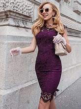 Load image into Gallery viewer, Miusol Women's Retro Floral Lace Slim Evening Cocktail Mini Dress (Small, A-Magenta)
