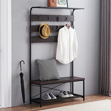 Load image into Gallery viewer, MHAOSEHU Entryway Coat Rack Bench, Modern Hall Tree with Storage Bench, Wood and Metal Hallway Bench with Coat Rack, Espresso 3-in-1 Design
