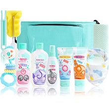 Load image into Gallery viewer, HAPPY BUM Baby Bath Gift Set Baby Set Newborn Gift Included Baby Wash, Bubble Bath, Diaper Rash Cream, Baby Lotion, Oil, Bottle Brush, Towel, Bib, Rattle Toy and Stroller Organizer, 10 Items
