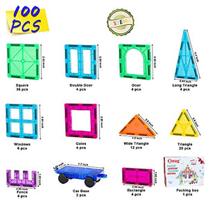 BMAG Magnetic Tiles, 3D Magnet Building Blocks for Kids Toddlers, Stacking Montessori Toys for Children, STEM Preschool Educational Learning Construction Toys for Boys Girls with 2 Cars