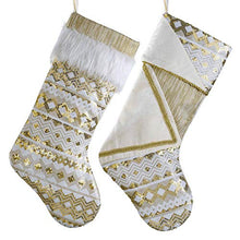 Load image into Gallery viewer, Valery Madelyn 21 inch 2 Pack Luxury White Gold Christmas Stockings Decorations with Embroidery Sequins and Cuff, Themed with Tree Skirt (Not Included)
