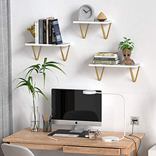 Load image into Gallery viewer, Triangle Modern Gold Bracket Floating Shelves Set of 3 Wall Mounted for Home Decor Living Room, Bathroom, Bedroom, Kitchen and Coffee Bar Storage by STORAGEGEAR
