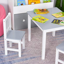 Load image into Gallery viewer, Qaba 4-Piece Set Kids Wood Table Chair Bench with Storage Function Toddlers Age 3 Years up, Grey and White
