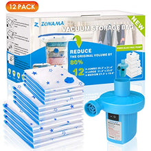 Load image into Gallery viewer, Vacuum Storage Bags with Electric Air Pump, 12 Pack (4 Jumbo, 4 Large, 4 Medium) Reusable Vacuum Compression Space Saver Bags for Clothes, Mattress, Blanket, Duvets, Pillows, Comforters, Quilt, Travel
