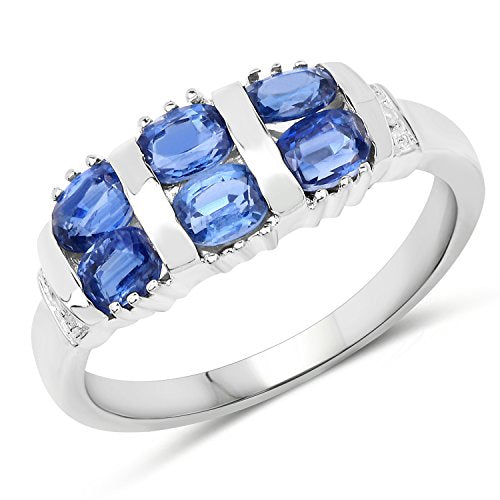 1.47 Carats Genuine Kyanite and White Diamond (I-J, I2-I3) Ring Solid .925 Sterling Silver With Rhodium Plating