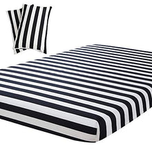Load image into Gallery viewer, Vaulia Black and White Stripe Print Pattern, Soft Microfiber Queen Size Sheets, 3-Piece Set (1 Fitted Sheet 2 Pillowcases)
