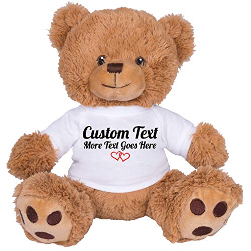 Cute Custom Teddy Bear with Personalized Custom Text: 8 Inch Brown Teddy Bear Valentine's Day Stuffed Animal White Shirt CT