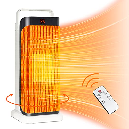 Space Heater - Portable Electric Heater with Remote Control, Fast-heating Ceramic Tower Heater Fan Adjustable Thermostat 12H Timer Overheat, Tip-over Protection, Office, Bedroom, Home, Oscillating Heater