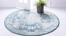Load image into Gallery viewer, Unique Loom Bromley Collection Vintage Traditional Medallion Border Turquoise Round Rug (5' 0 x 5' 0)
