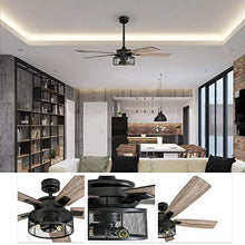 Load image into Gallery viewer, Honeywell Ceiling Fans 50614-01 Carnegie LED Ceiling Fan 52", Indoor, Rustic Barnwood Blades, Industrial Cage Light, Matte Black

