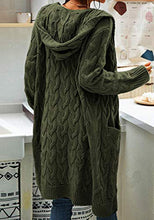 Load image into Gallery viewer, Women Hooded Open Front Cardigan Cable Knit Sweaters Solid Color Chunky Long Sweater Coats Wine Red
