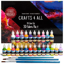Load image into Gallery viewer, Crafts 4 All Fabric Paint Set - Pack of 24 Permanent, Assorted 3D Paints for Decorating Clothes, Shoes, Canvas, Wood and Paper - Brushes Included - Art Supplies
