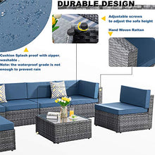 Load image into Gallery viewer, SUNLEI 7pcs Patio Outdoor Furniture Sets Conversation Set,Low Back All-Weather Rattan Sectional Sofa with Tea Table&amp;Washable Couch Cushions(Silver Rattan)（Aegean Blue）
