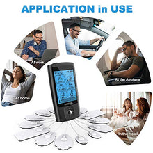 Load image into Gallery viewer, NURSAL Dual Channel EMS TENS Unit 24 Modes Muscle Stimulator for Pain Relief &amp; Muscle Strength with 14 Pads, Rechargeable TENS Machine Pulse Massager with Storage Pouch/Pads Holder/Lanyard/Cable Ties
