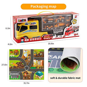 DOLIVE Construction Die-cast Car Toys Kids Alloy Metal Vehicles Play Mat Set,Excavator Cement Dump Truck Tractor Helicopter,Carrier Truck with Sounds n Lights, Gift Pack for 3 4 5 Year Old Boys Girls