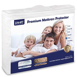 ZAMAT Premium 100% Waterproof Mattress Protector, Breathable & Noiseless Mattress Pad Cover, Fitted 14"-18" Deep, Vinyl Free, Hypoallergenic | Dust Proof | Smooth Soft Cotton Terry Covers (King)