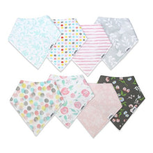 Load image into Gallery viewer, Baby Bandana Bibs | Teething Bibs For Baby Girls, Newborns, Set of 8 Floral Baby Bibs and Burp Cloths - Organic, Adjustable &amp; Absorbent Baby Bandana Drool Bibs by Matimati Baby (Rosy Mint)
