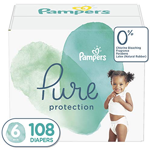 Diapers Size 6, 108 Count - Pampers Pure Protection Disposable Baby Diapers, Hypoallergenic and Unscented Protection, ONE Month Supply