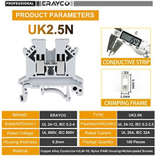 Load image into Gallery viewer, Erayco UK2.5N-GR DIN Rail Terminal Block, Screw Clamp, 600V 20A 24-12AWG, Pack of 100
