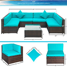 Load image into Gallery viewer, Merax 7 Pieces Patio, Weather PE Sectional Garden Furniture Corner Sofa Set for Backyard and Pool, Blue+Rattan
