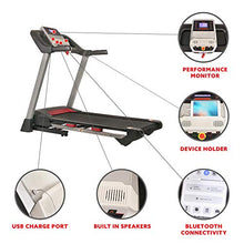 Load image into Gallery viewer, Sunny Health &amp; Fitness Electric Folding Treadmill with LCD and Pulse Monitor, 265 LB Max Weight, Tablet Holder, Bluetooth Speakers and USB Charging - SF-T7917,Black

