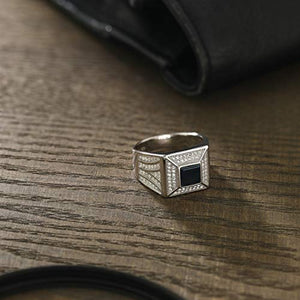 Gem Stone King Men's 925 Sterling Silver White and Black Ring (1.37 Carat) (Size 10)