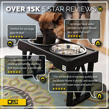 Load image into Gallery viewer, Pet Zone Designer Diner Adjustable Elevated Dog Bowls - Adjusts to 3 Heights, 2.75”, 8", &amp; 12'' (Raised Dog Dish with Double Stainless Steel Bowls) Black
